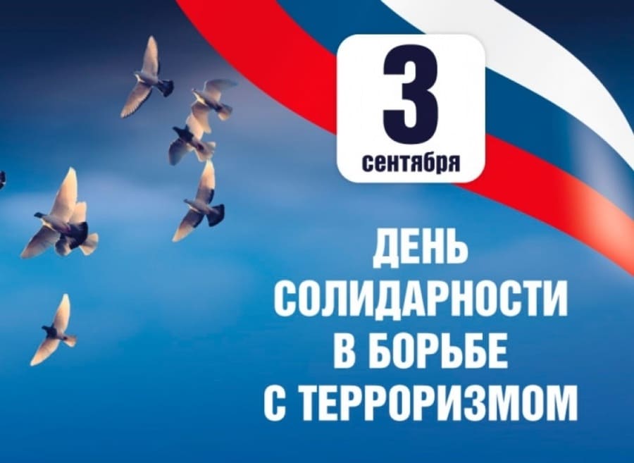 Голуби на фоне синего неба и флага России